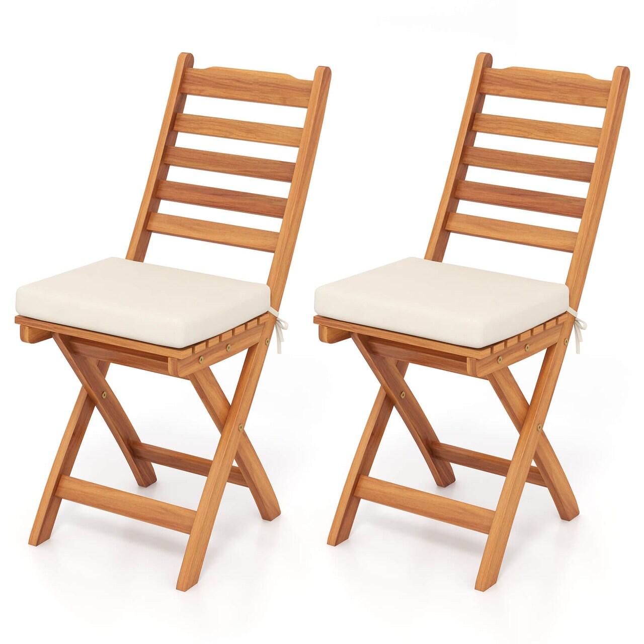 Costway Folding Patio Chairs Set of 2/4 with Slatted Backrests and Soft Seat Cushions